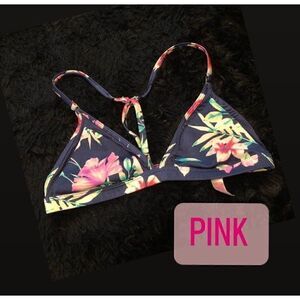 PINK Victoria's Secret Navy Floral Triangle Bikini Top